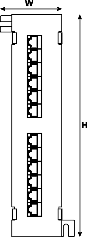 1U 12 Port Category 6 Universal 110 Vertical Panel (front view)