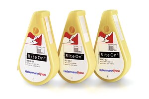 RiteOn dispenser in handzaam formaat, met zelf laminerende labels.