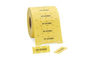 TAGPU - żółty szyld oznaczeniowy do kabli z 6 otworami montażowymi do łatwej identyfikacji w trudnych warunkach.