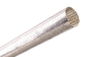 Aluminum laminated fiberglass sleeving reflects radiant heat away from sensitive contents inside the tubing.