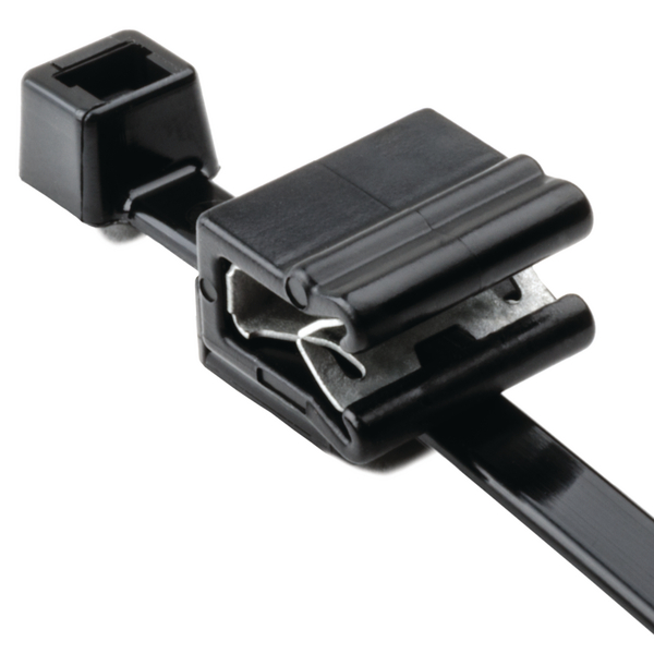 Cable tie with edge clip eliminates the need for drilling mounting holes, simplifying installation.