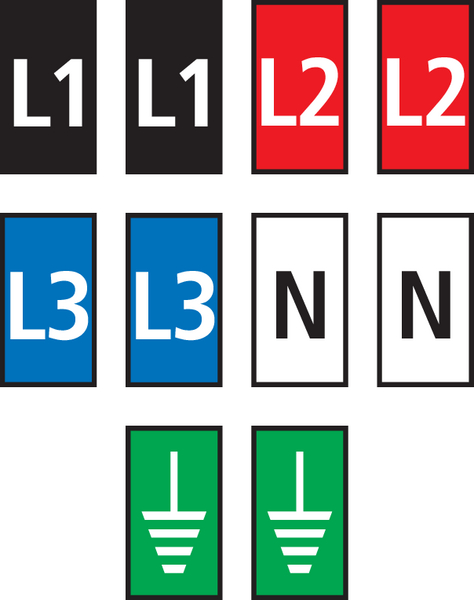 Rubans de repérage bleu et noirs pour neutre et phases L1 L2 L3