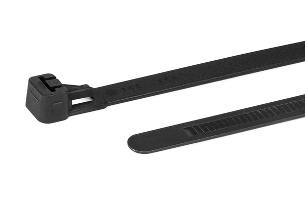 Lösbarer und wiederverwendbarer Kabelbinder, REL250 mit einem maximalen Bündeldurchmesser von 68,0 mm.