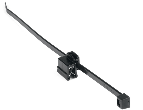 Cable tie with edge clip eliminates the need for drilling mounting holes, simplifying installation.
