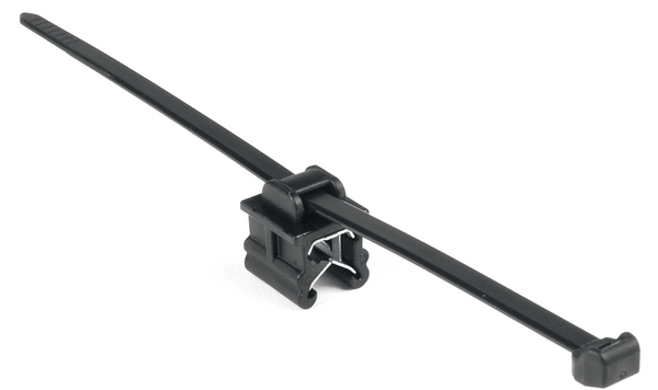 Durch den zweiteiligen Aufbau kann der Edgeclip entlang des Kabelbinderbandes gleiten, um die richtige Ausrichtung zu gewährleisten.