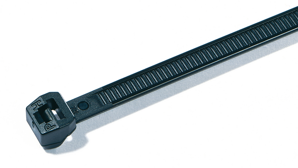Outside serrated OS-Series cable tie with smooth surface to the bundle.