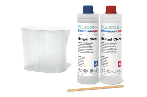 RELICON Religel Clear - przezroczysty, dwuskładnikowy żel silikonowy, utwaradzany bez wydzielania ciepła.