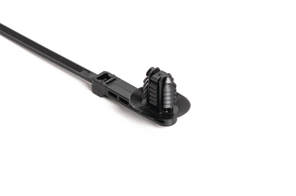 The fir tree mount cable tie is an all-in-one bundling and fastening solution that reduces costs and assembly time.